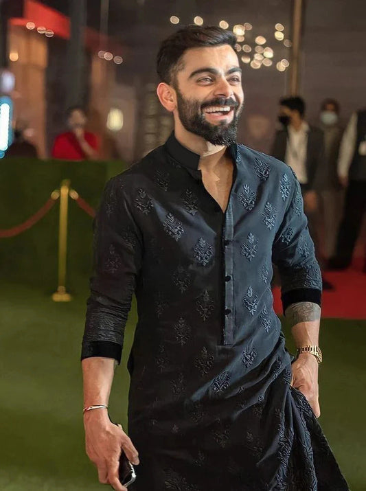 Virat Kohli's Embroidered Black Wedding Kurta