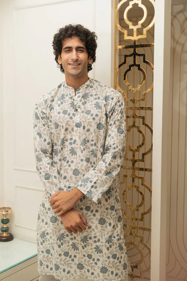 White Printed Long Kurta