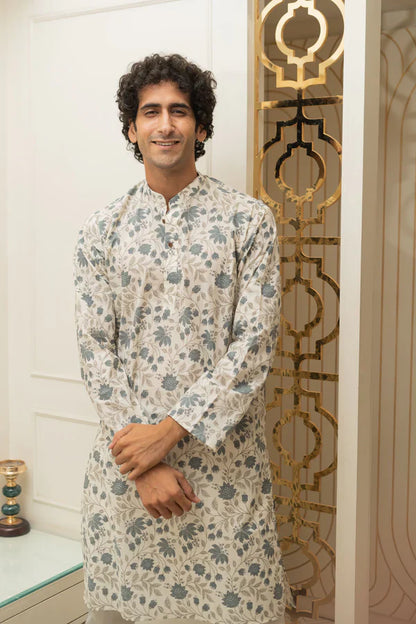 White Printed Long Kurta