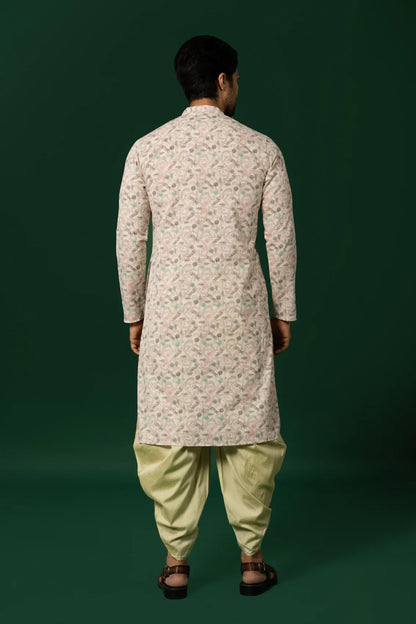 Men's White Printed Kurta