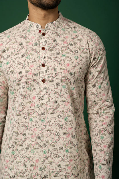 Men's White Printed Kurta