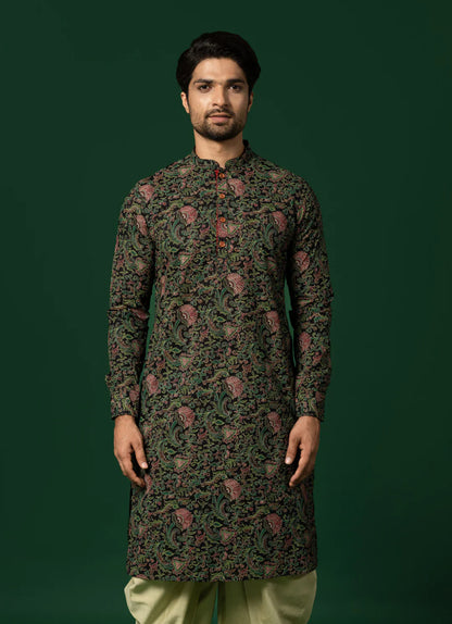 Men Black Printed Cocktail Party Kurta