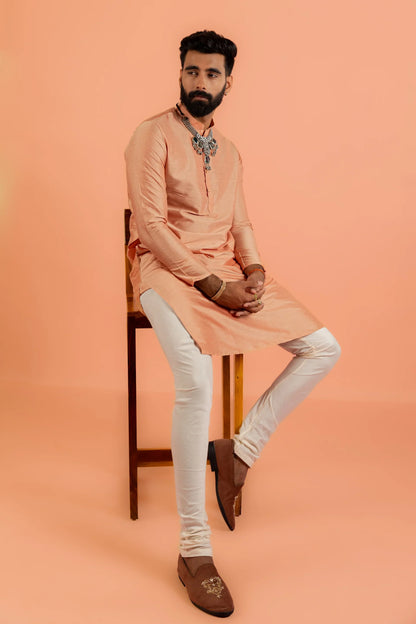 Men Coral Plain Kurta