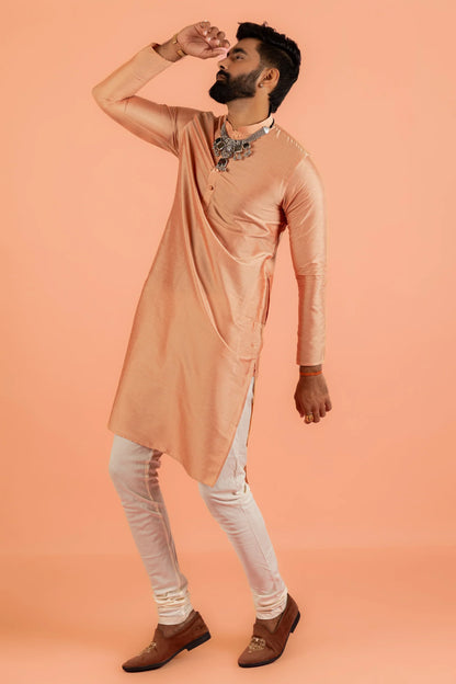 Men Coral Plain Kurta