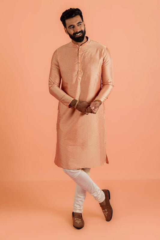 Men Coral Plain Kurta