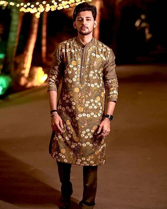 Green Embroidery Party Kurta